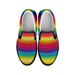 Rainbow Knitted Mexican Pattern Print Black Slip On Shoes