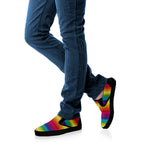 Rainbow Knitted Mexican Pattern Print Black Slip On Shoes
