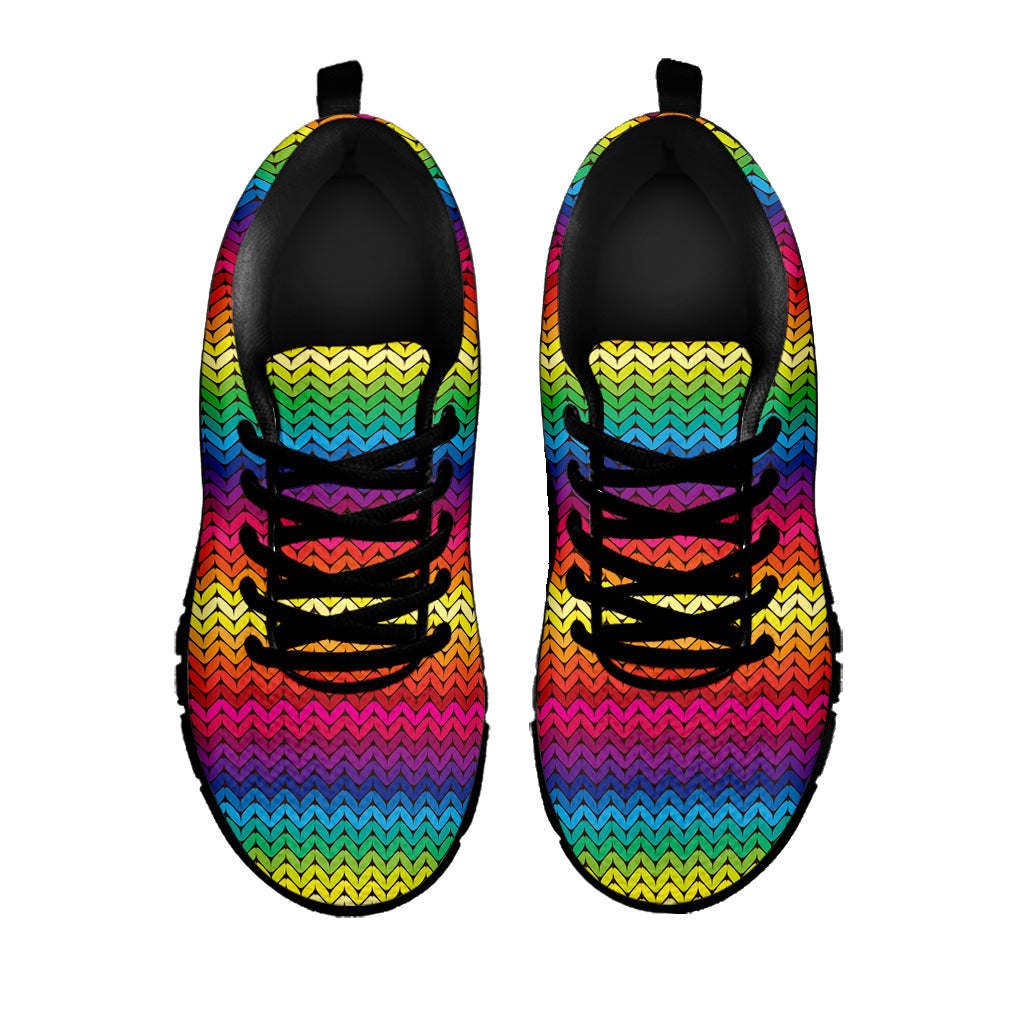 Rainbow Knitted Mexican Pattern Print Black Sneakers