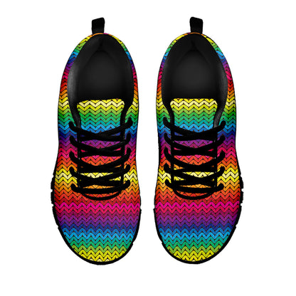 Rainbow Knitted Mexican Pattern Print Black Sneakers