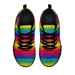 Rainbow Knitted Mexican Pattern Print Black Sneakers