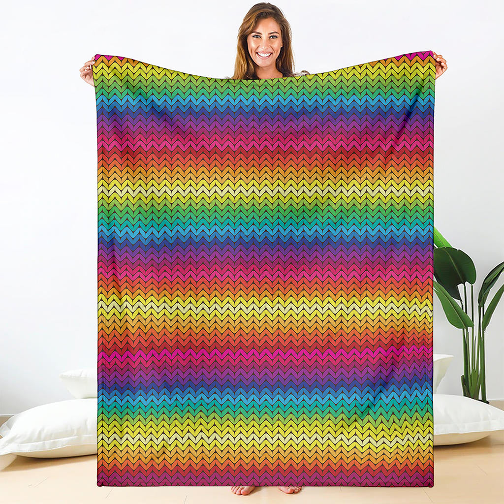 Rainbow Knitted Mexican Pattern Print Blanket