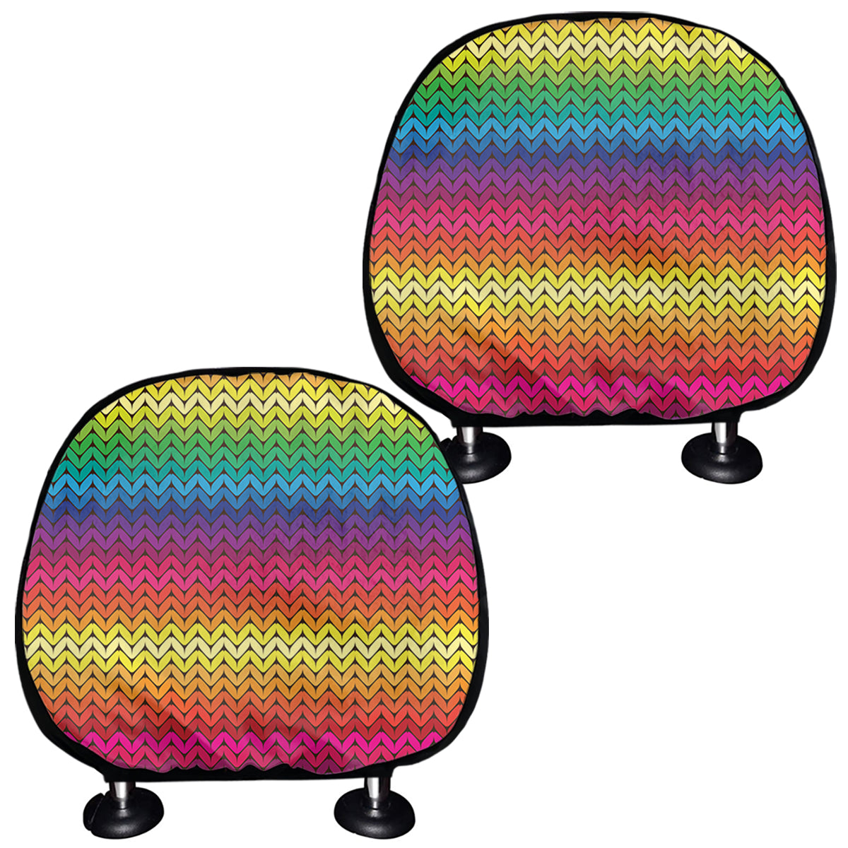 Rainbow Knitted Mexican Pattern Print Car Headrest Covers