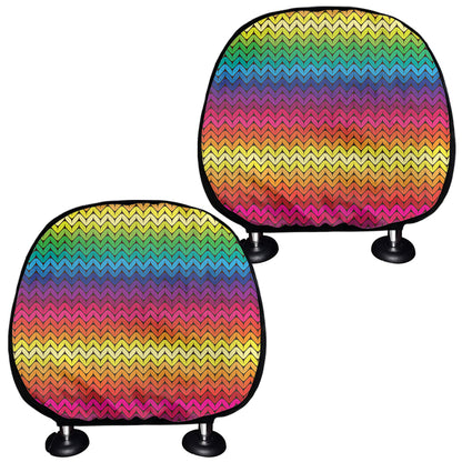 Rainbow Knitted Mexican Pattern Print Car Headrest Covers