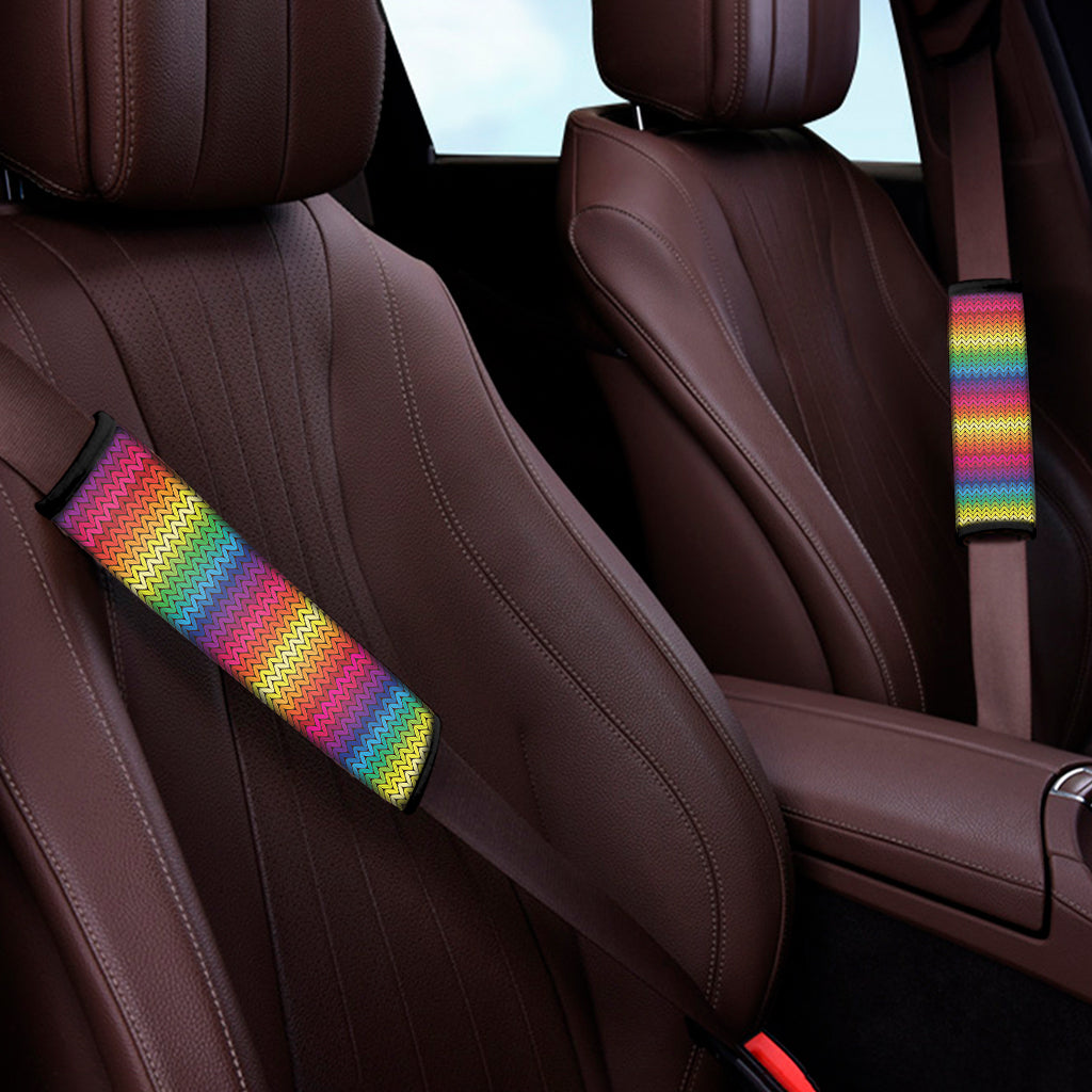 Rainbow Knitted Mexican Pattern Print Car Seat Belt Covers
