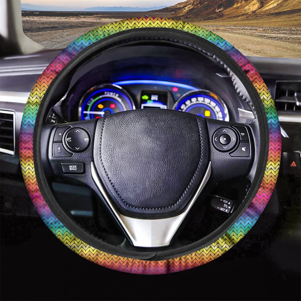 Rainbow Knitted Mexican Pattern Print Car Steering Wheel Cover