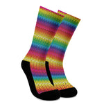Rainbow Knitted Mexican Pattern Print Crew Socks
