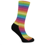 Rainbow Knitted Mexican Pattern Print Crew Socks