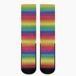 Rainbow Knitted Mexican Pattern Print Crew Socks