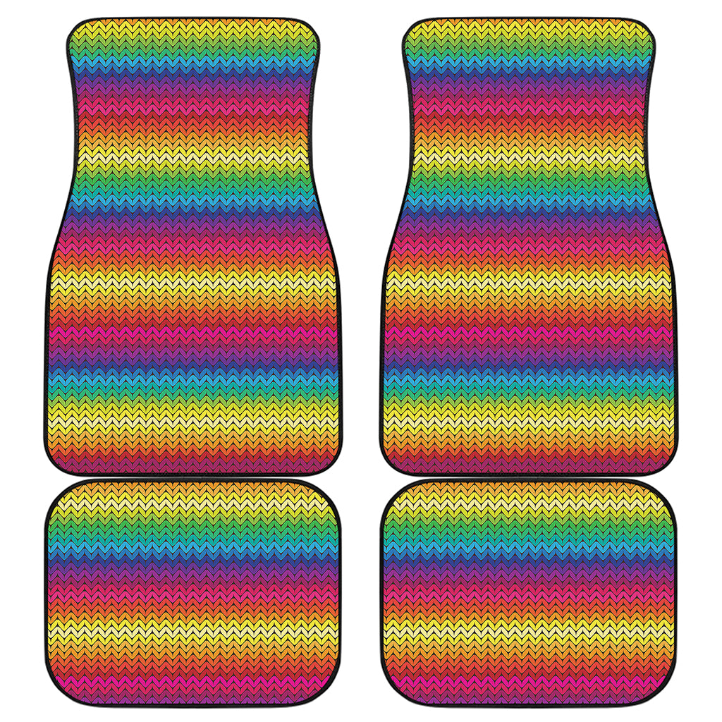Rainbow Knitted Mexican Pattern Print Front and Back Car Floor Mats