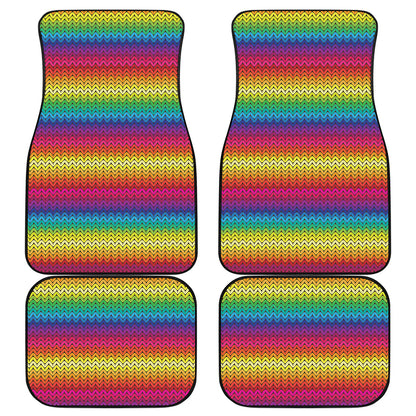 Rainbow Knitted Mexican Pattern Print Front and Back Car Floor Mats