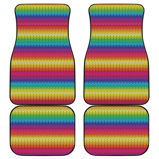 Rainbow Knitted Mexican Pattern Print Front and Back Car Floor Mats