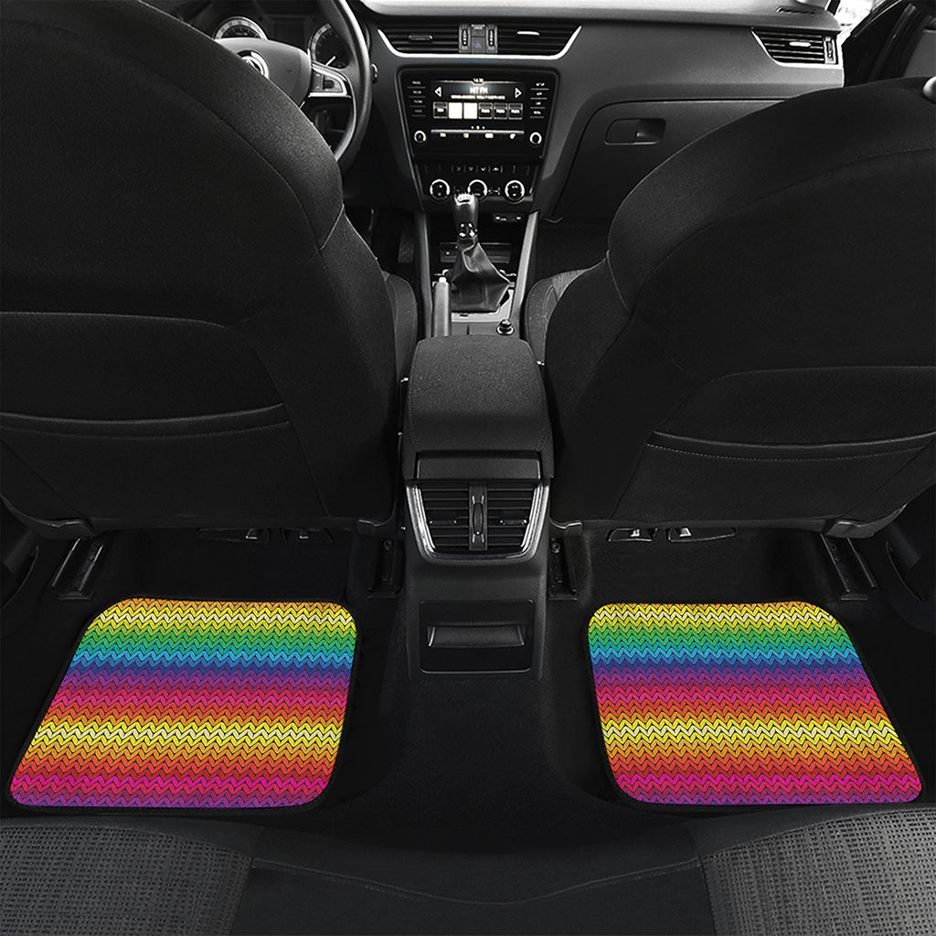 Rainbow Knitted Mexican Pattern Print Front and Back Car Floor Mats