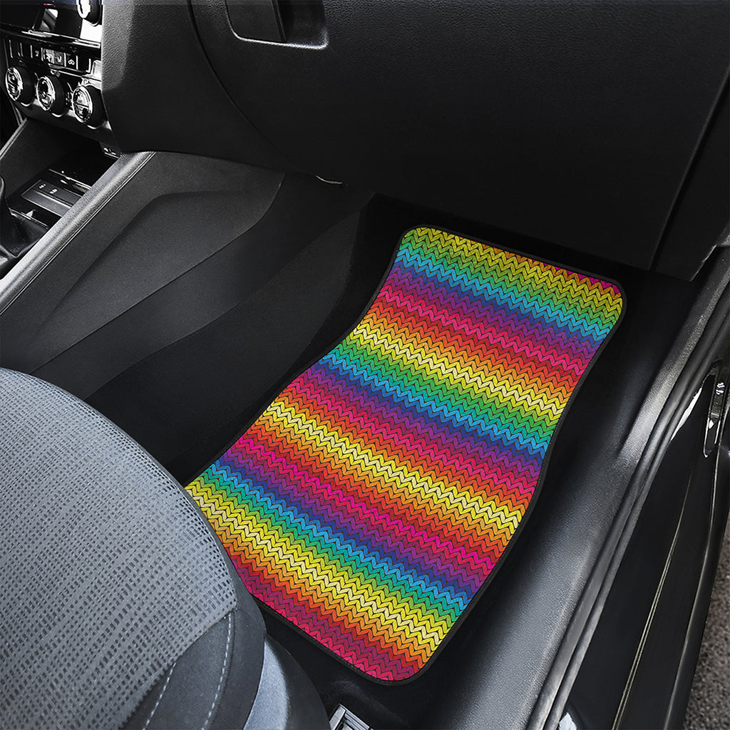 Rainbow Knitted Mexican Pattern Print Front and Back Car Floor Mats