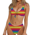 Rainbow Knitted Mexican Pattern Print Front Bow Tie Bikini
