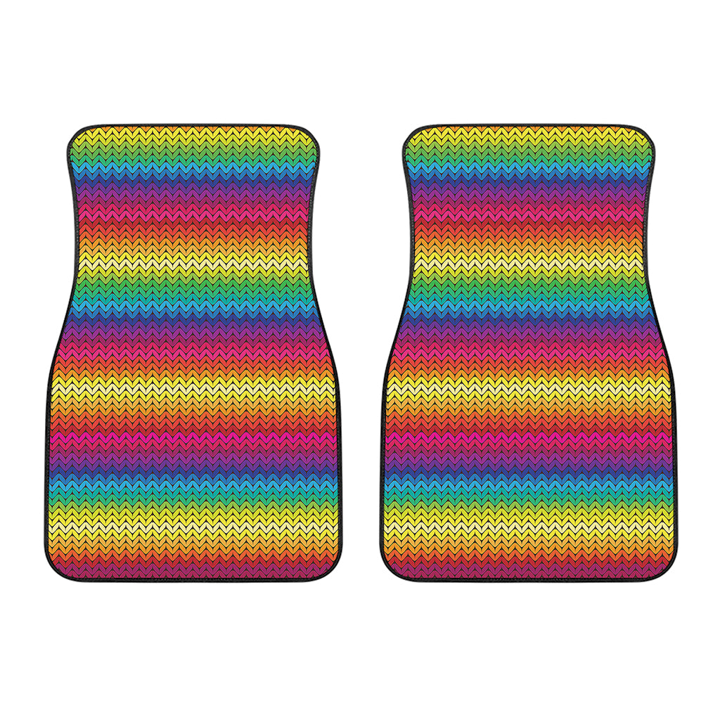 Rainbow Knitted Mexican Pattern Print Front Car Floor Mats