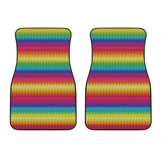 Rainbow Knitted Mexican Pattern Print Front Car Floor Mats