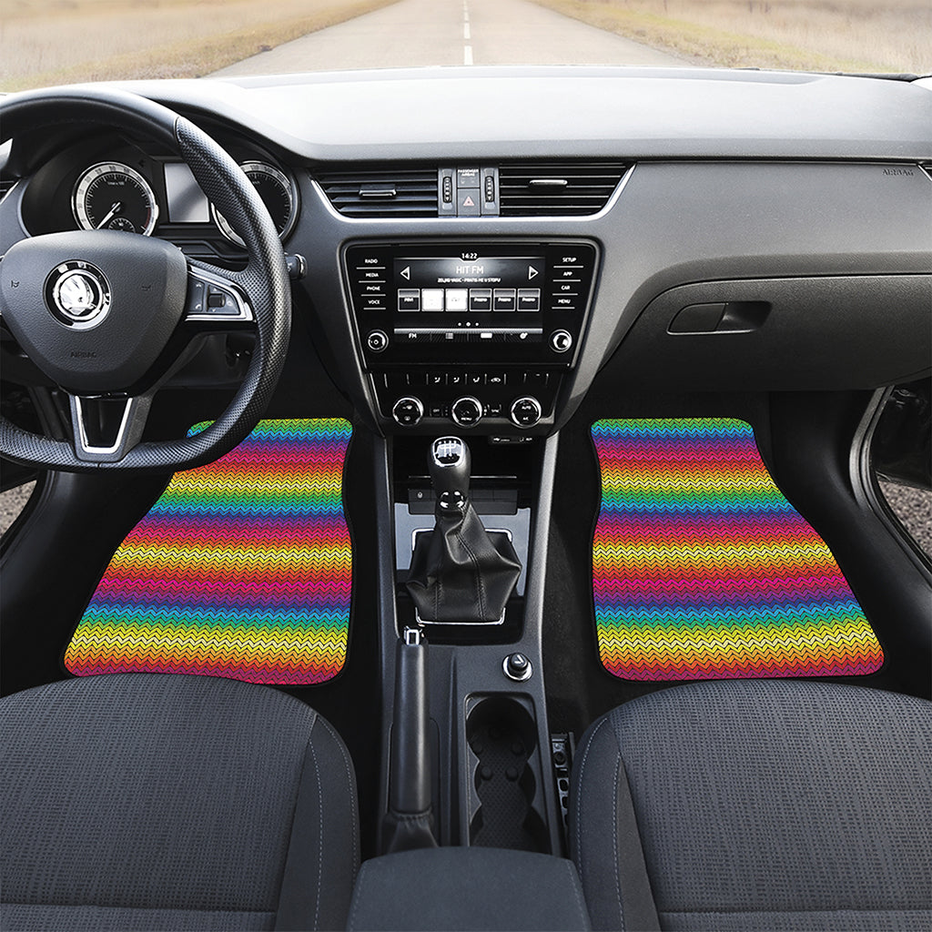 Rainbow Knitted Mexican Pattern Print Front Car Floor Mats