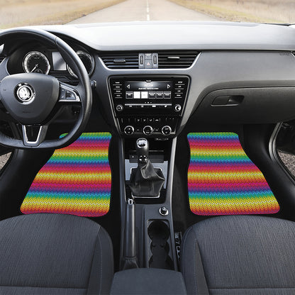 Rainbow Knitted Mexican Pattern Print Front Car Floor Mats