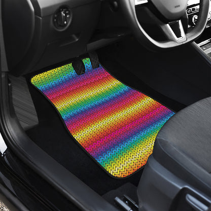 Rainbow Knitted Mexican Pattern Print Front Car Floor Mats