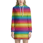Rainbow Knitted Mexican Pattern Print Hoodie Dress