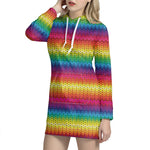 Rainbow Knitted Mexican Pattern Print Hoodie Dress
