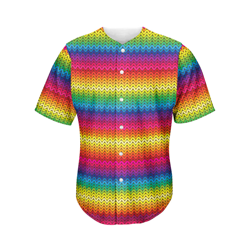 Rainbow Knitted Mexican Pattern Print Men's Baseball Jersey