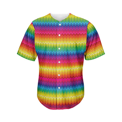 Rainbow Knitted Mexican Pattern Print Men's Baseball Jersey