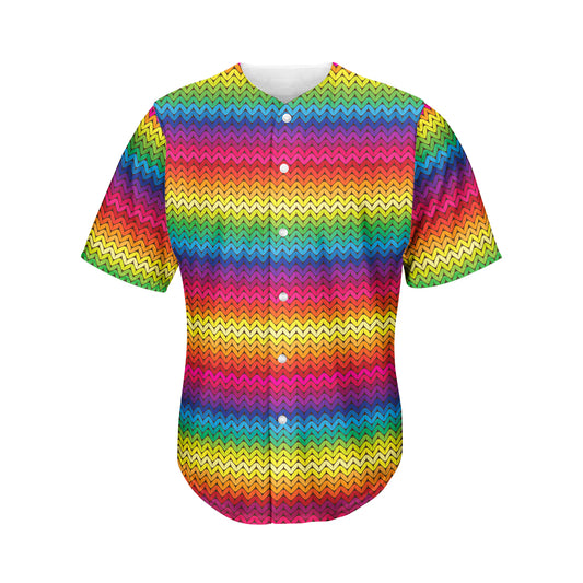 Rainbow Knitted Mexican Pattern Print Men's Baseball Jersey