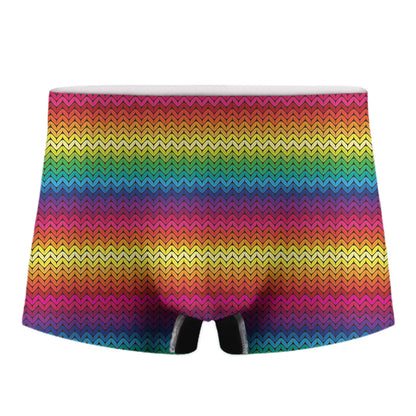 Rainbow Knitted Mexican Pattern Print Men's Boxer Briefs