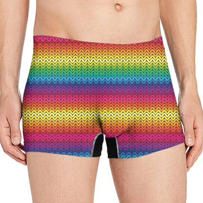 Rainbow Knitted Mexican Pattern Print Men's Boxer Briefs