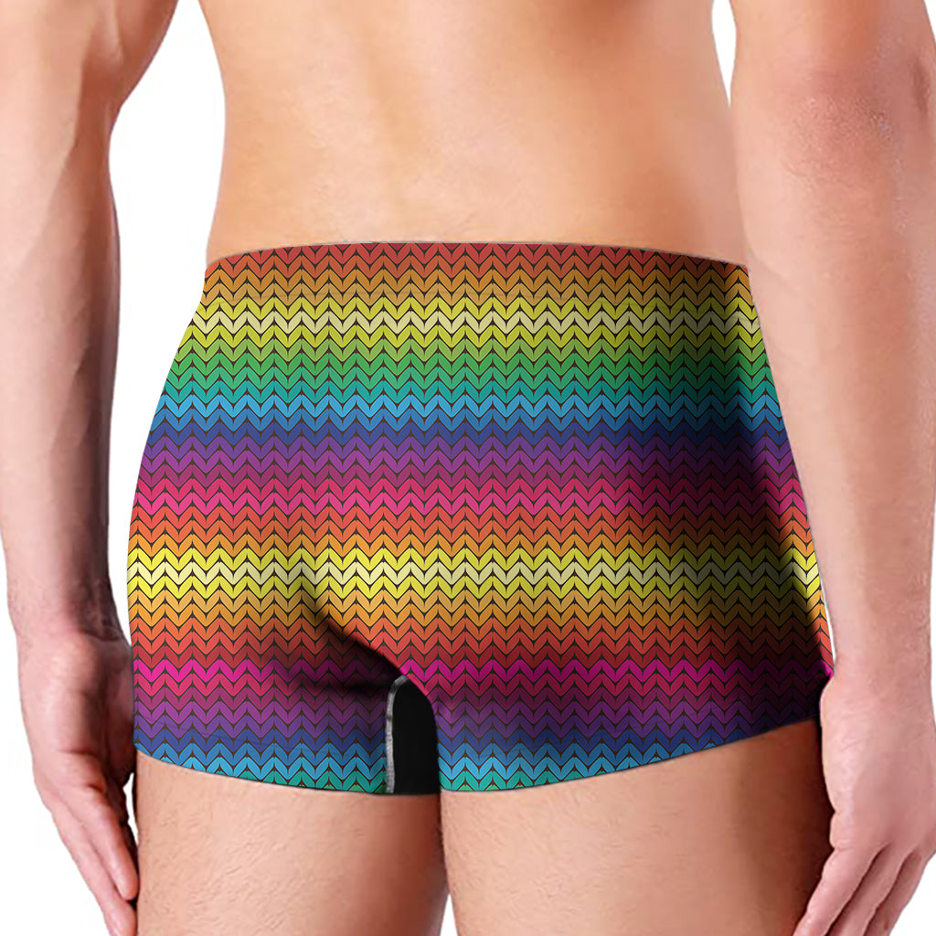 Rainbow Knitted Mexican Pattern Print Men's Boxer Briefs
