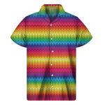 Rainbow Knitted Mexican Pattern Print Men's Short Sleeve Shirt