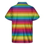Rainbow Knitted Mexican Pattern Print Men's Short Sleeve Shirt