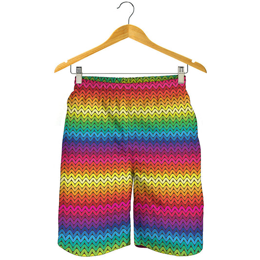 Rainbow Knitted Mexican Pattern Print Men's Shorts
