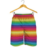 Rainbow Knitted Mexican Pattern Print Men's Shorts