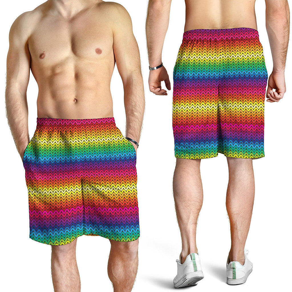 Rainbow Knitted Mexican Pattern Print Men's Shorts