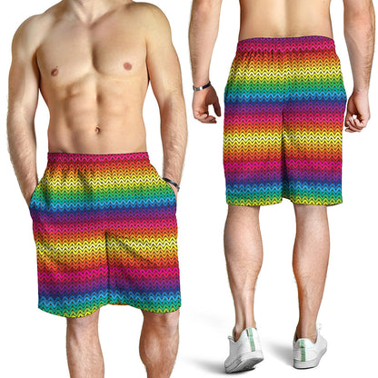 Rainbow Knitted Mexican Pattern Print Men's Shorts