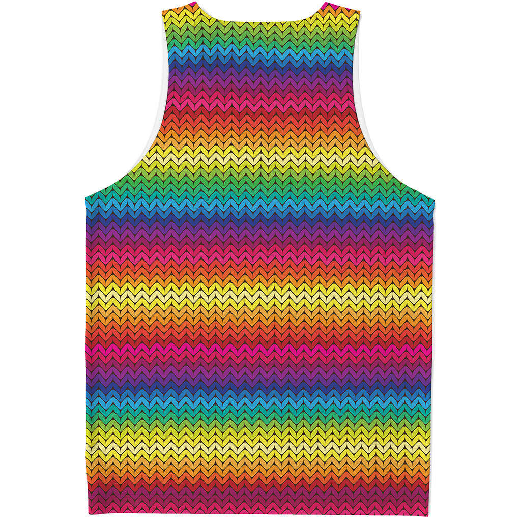 Rainbow Knitted Mexican Pattern Print Men's Tank Top