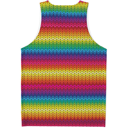 Rainbow Knitted Mexican Pattern Print Men's Tank Top