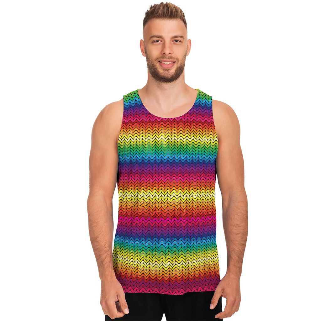 Rainbow Knitted Mexican Pattern Print Men's Tank Top