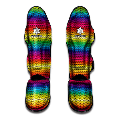 Rainbow Knitted Mexican Pattern Print Muay Thai Shin Guard