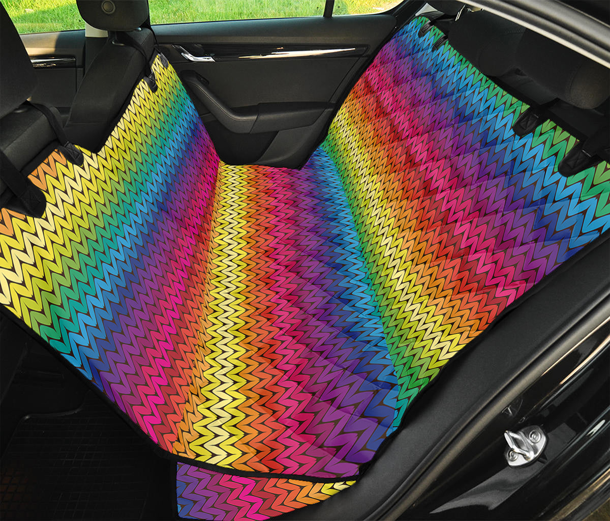Rainbow Knitted Mexican Pattern Print Pet Car Back Seat Cover