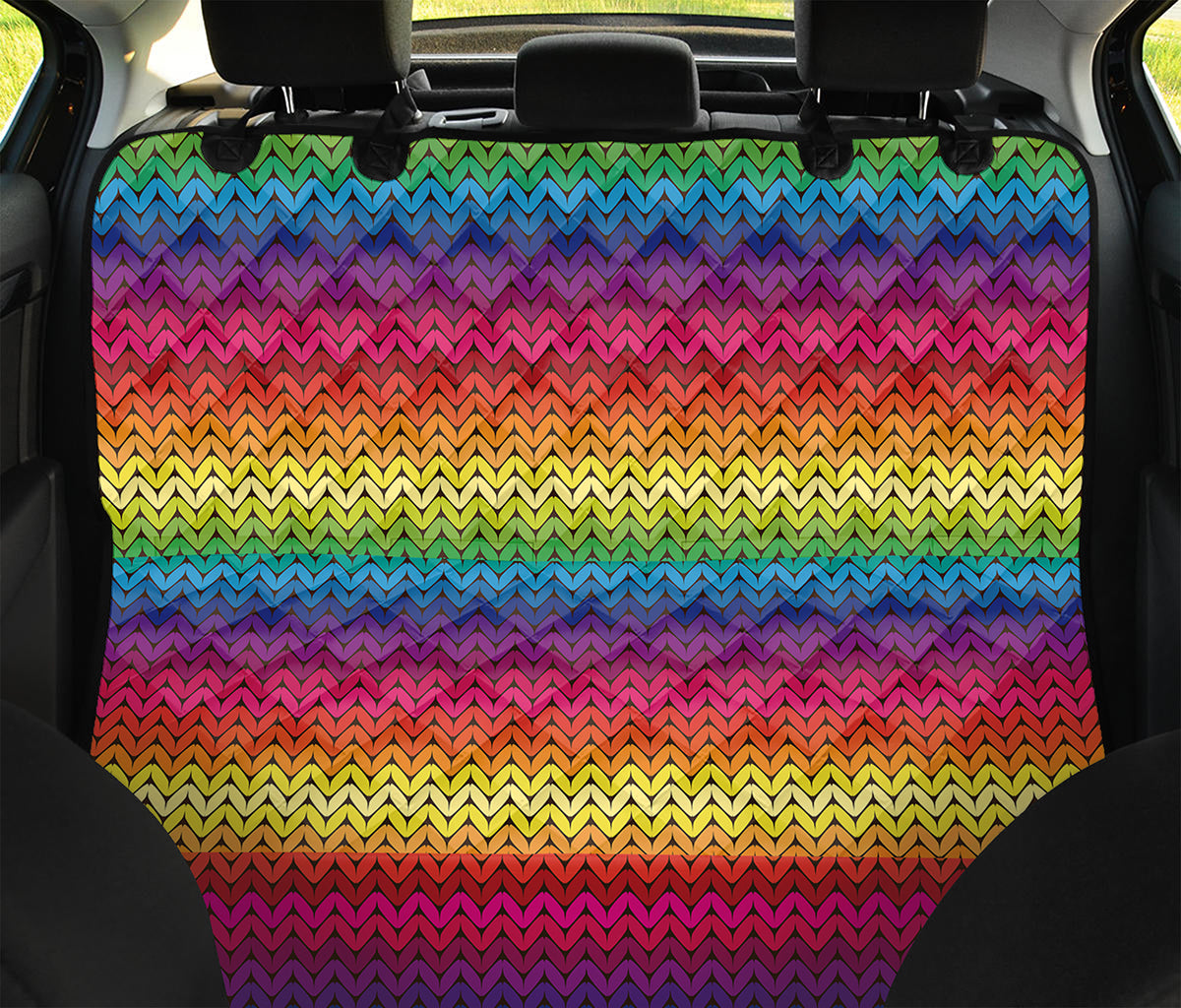 Rainbow Knitted Mexican Pattern Print Pet Car Back Seat Cover