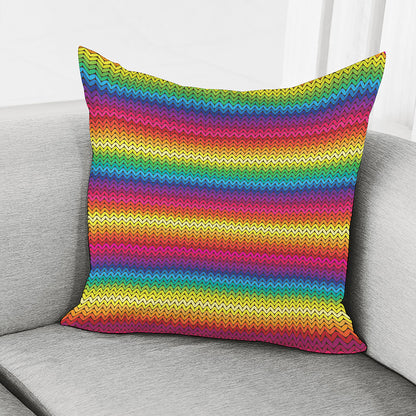 Rainbow Knitted Mexican Pattern Print Pillow Cover