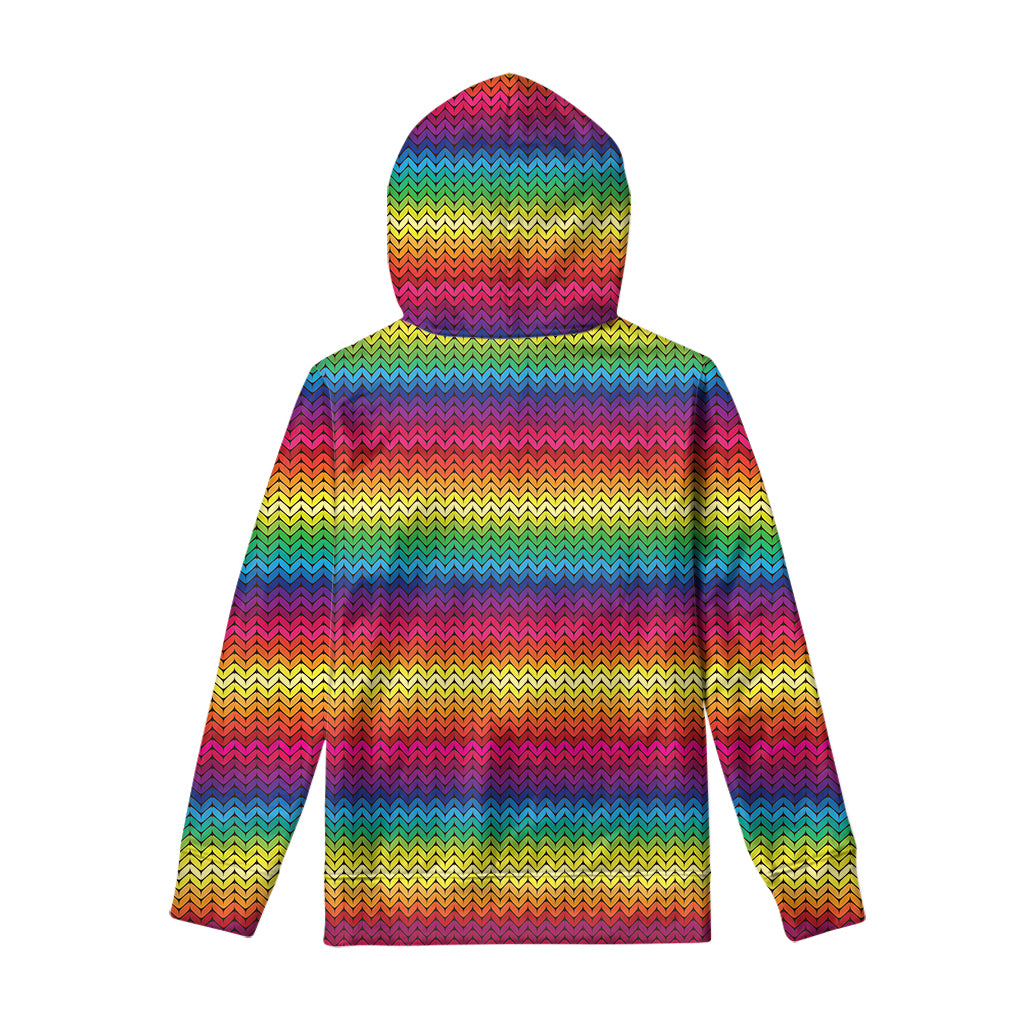 Rainbow Knitted Mexican Pattern Print Pullover Hoodie