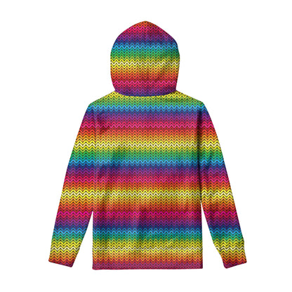 Rainbow Knitted Mexican Pattern Print Pullover Hoodie