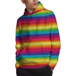 Rainbow Knitted Mexican Pattern Print Pullover Hoodie