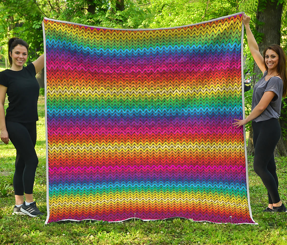 Rainbow Knitted Mexican Pattern Print Quilt