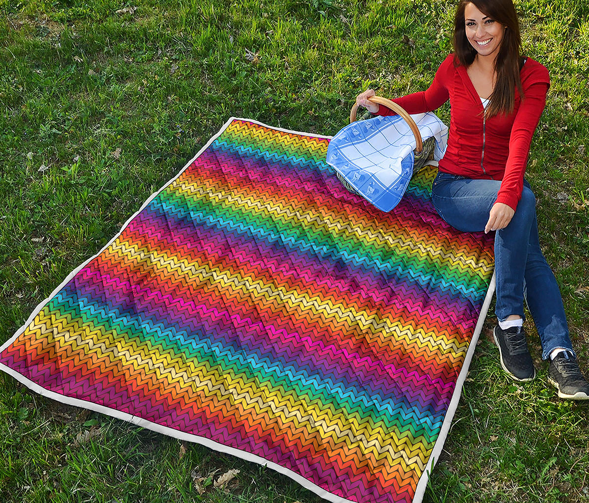 Rainbow Knitted Mexican Pattern Print Quilt